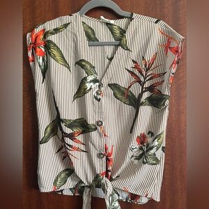 Floral Striped Tie-Front Top